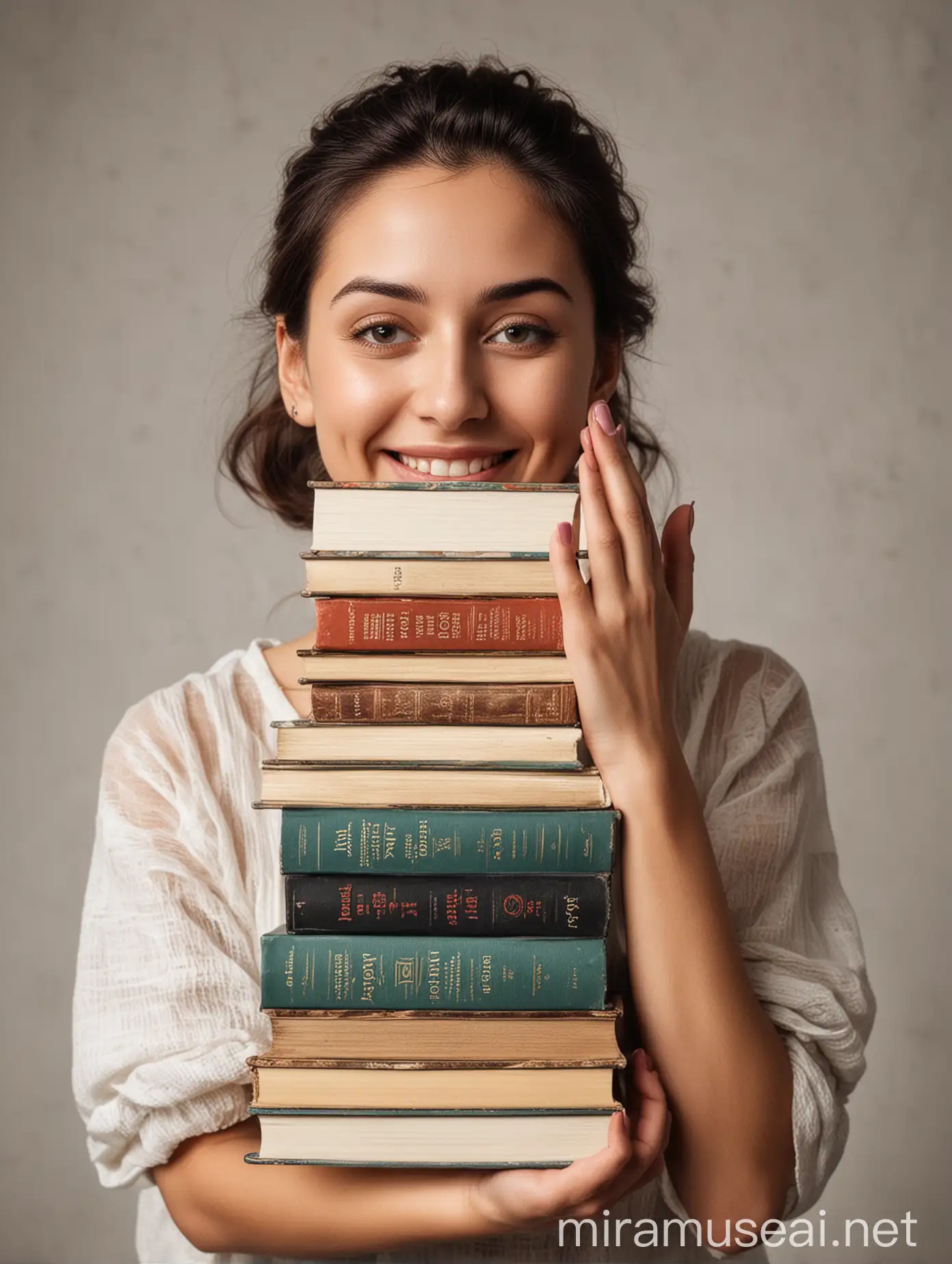 Joyful Woman Holding Books
