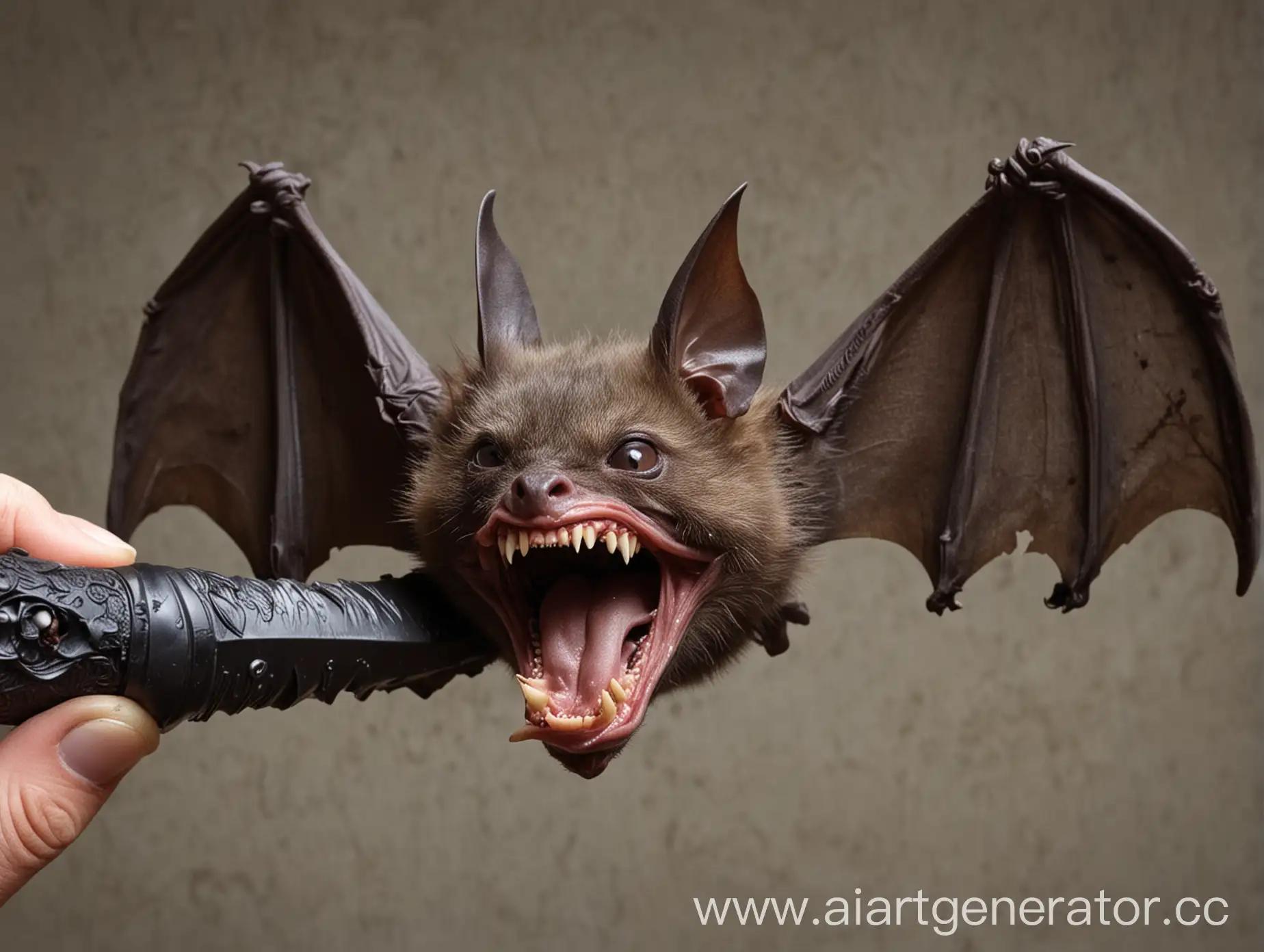 Unusual-Bat-Holding-Blade-in-Mouth