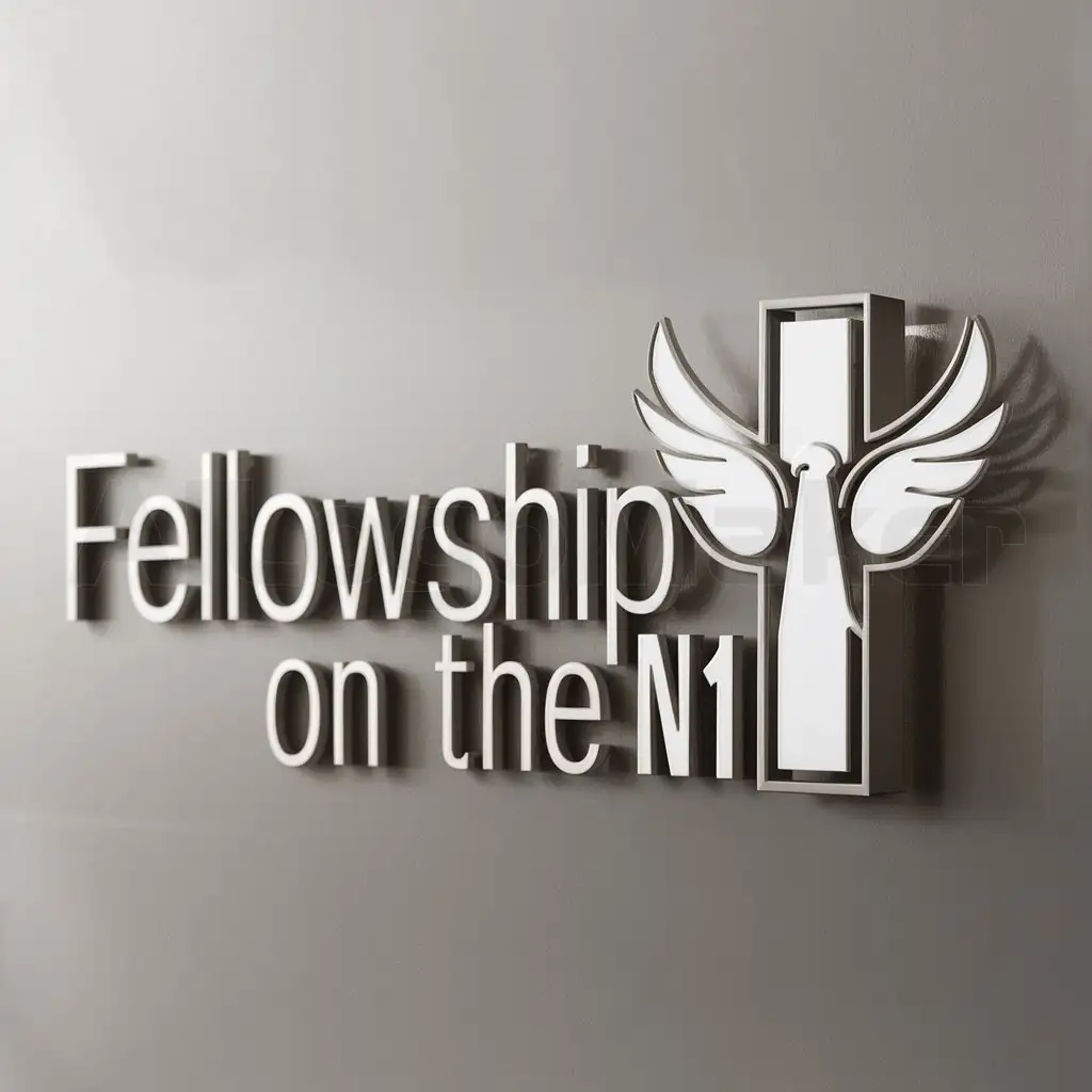 a logo design,with the text "Fellowship on the N1", main symbol:Cross with a dove flying over,Moderate,clear background