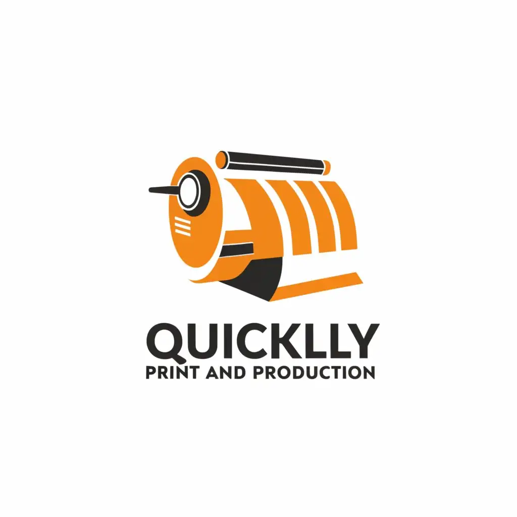 a logo design,with the text "Quickly Print And Production", main symbol: Big flex print machine,complex,clear background