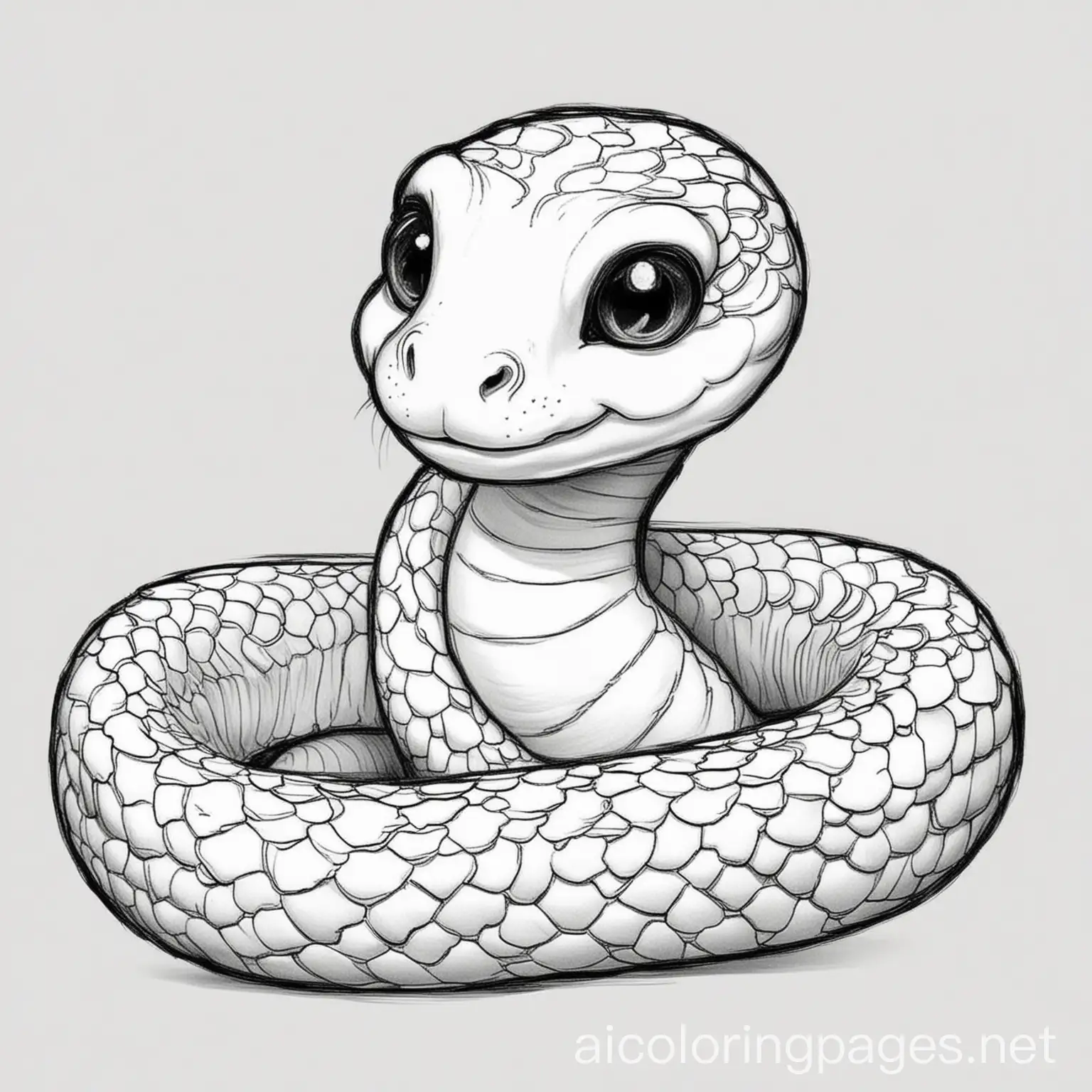 A sweet baby snake to color, Coloring Page, black and white, line art, white background, Simplicity, Ample White Space.