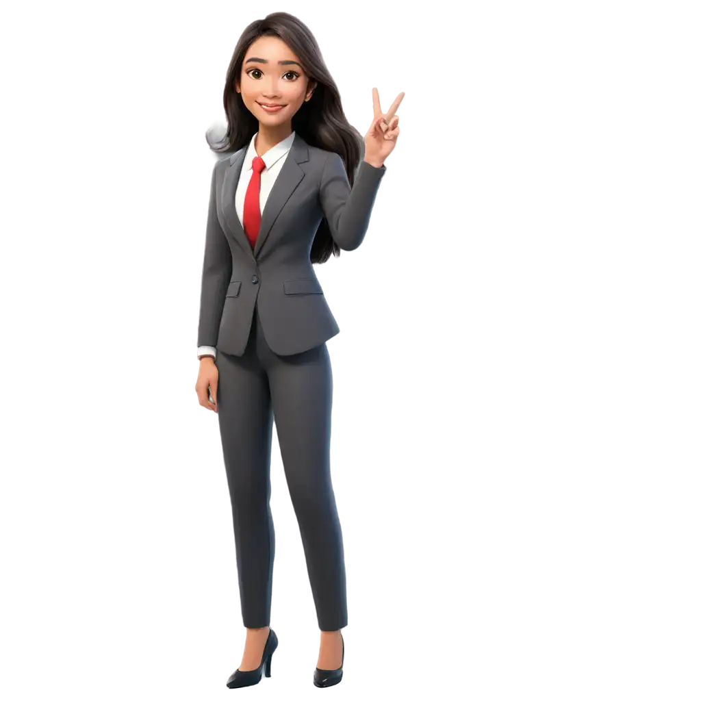 cute cartoon of a beautiful Indonesian business woman with middle long hair and glazes zoom in picture