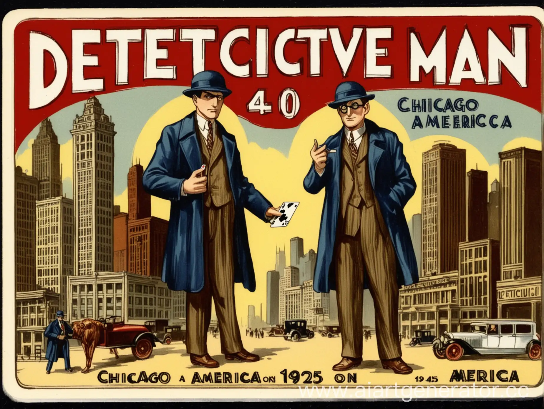 Детектив мужчина 40 лет Чикаго 1925 Америка изображен на карточке