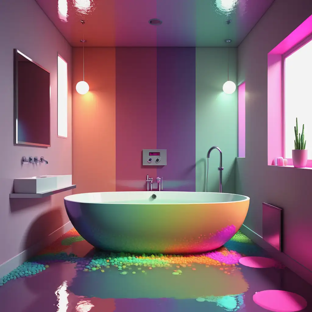 digital bath, technicolor, sexy but cute, muted colors