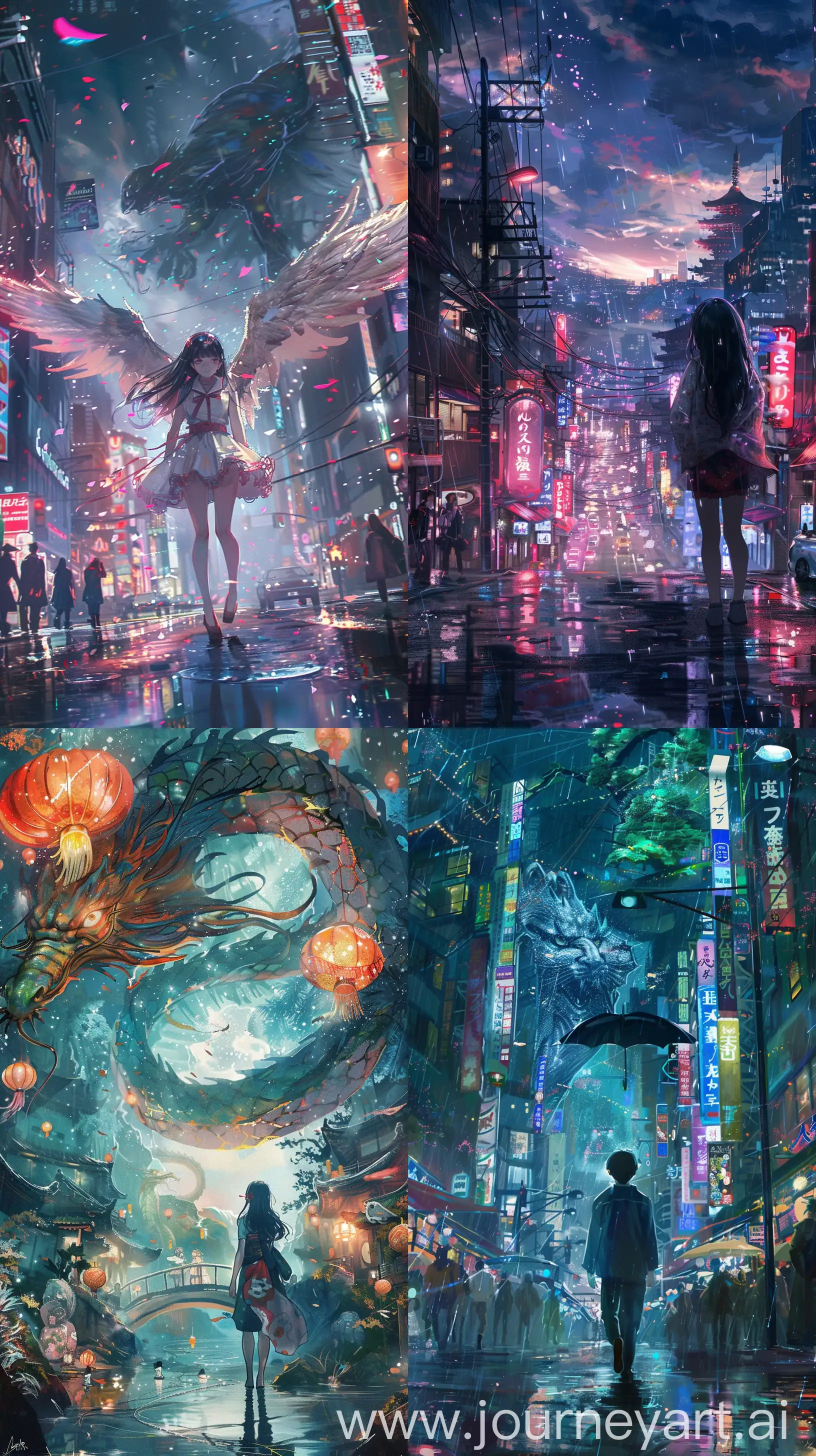 /imagine prompt: Kyoto Animation stylized anime mixed with tradition Chinese artworks~ A dragon flying at modern cyberpunk fantasy world. Cinematic Lighting, ethereal light, intricate details, extremely detailed, incredible details, full colored, complex details, insanely detailed and intricate, hypermaximalist, extremely detailed with rich colors. masterpiece, best quality, aerial view, HDR, UHD, unreal engine. plump looking at the camera, smooth thighs, (glittery jewelry) ((acrylic illustration, by artgerm, by kawacy, by John Singer Sargenti) dark Fantasy background, glittery jewelry, Representative, fair skin, beautiful face, Rich in details High quality, gorgeous, glamorous, 8k, super detail, gorgeous light and shadow, detailed decoration, detailed lines:: anime::2.3  --aspect 9:16 --version 6 --quality 1 --seed 0