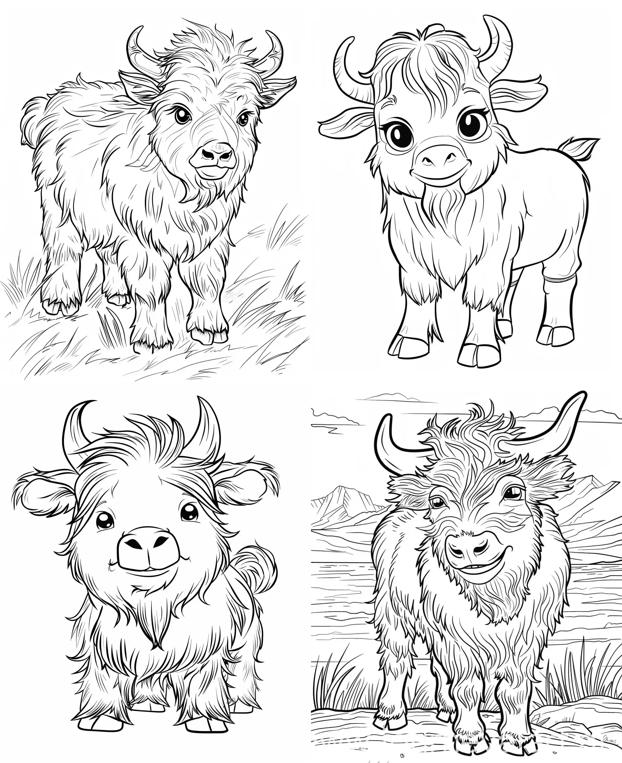 Coloring page of a cute Yak, use clean lines and leave plenty of white space for coloring, simple line art, one line art, clean and minimalistic line, --ar 9:11 