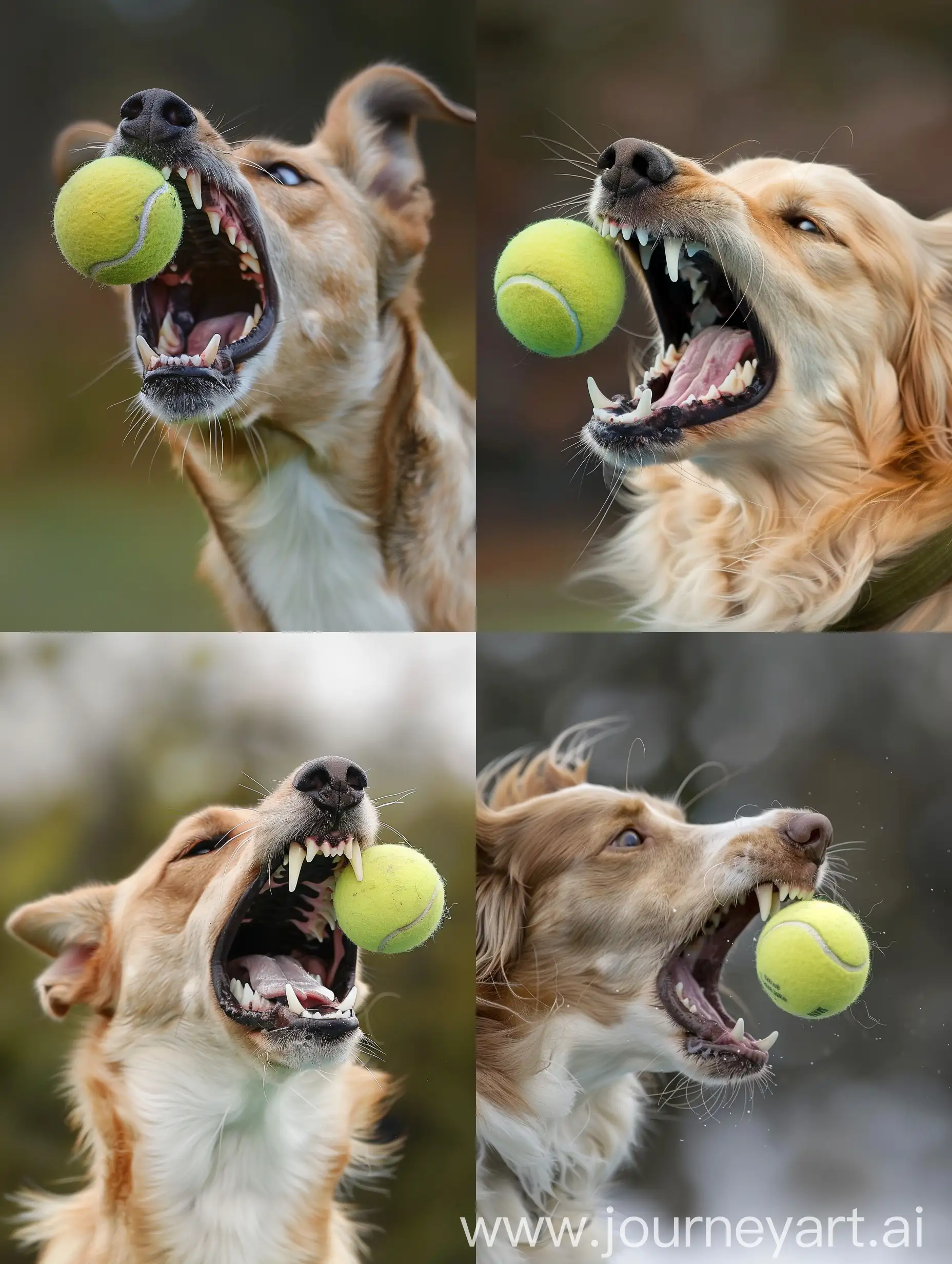 a dog catching a tennis ball with his teeth
