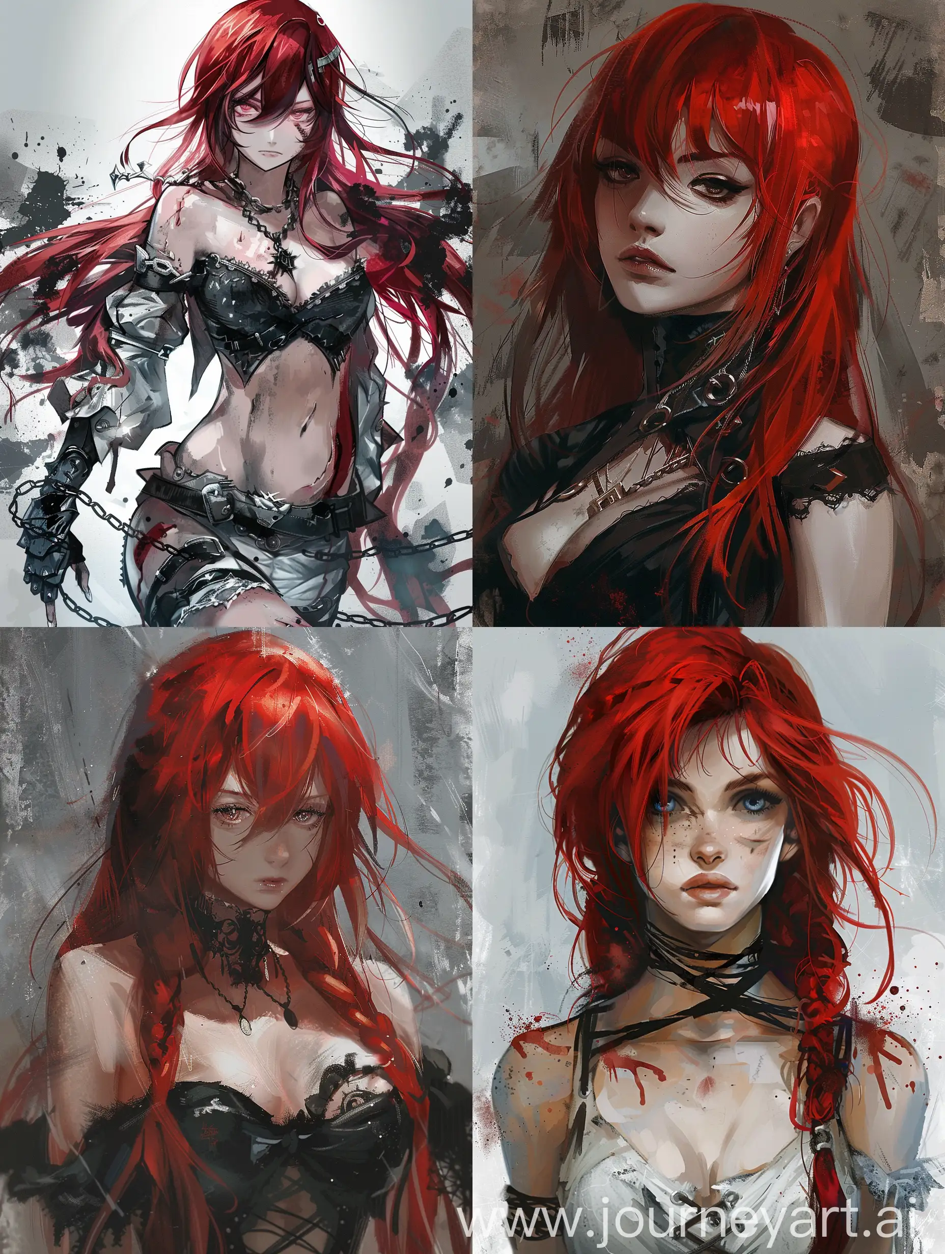 Anime red hair girl grimdark