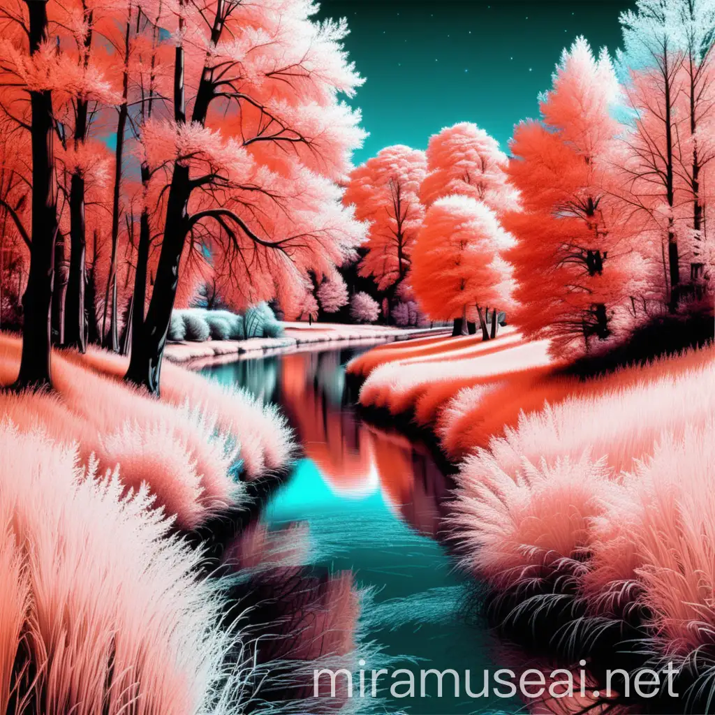 infrared photography of nature, vector art, colored illustration with a black outline