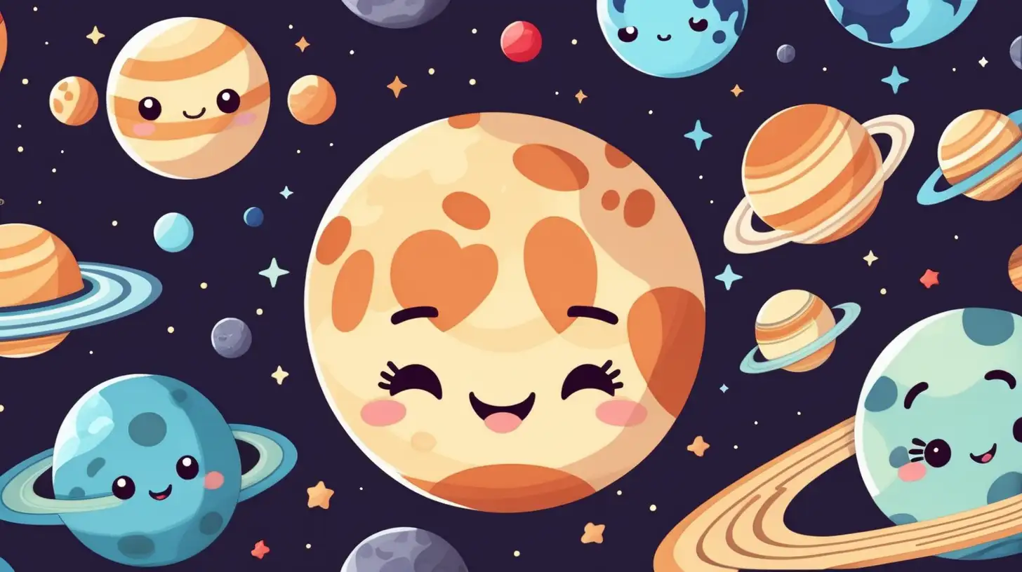 Cute Cartoon Planets Floating in Space