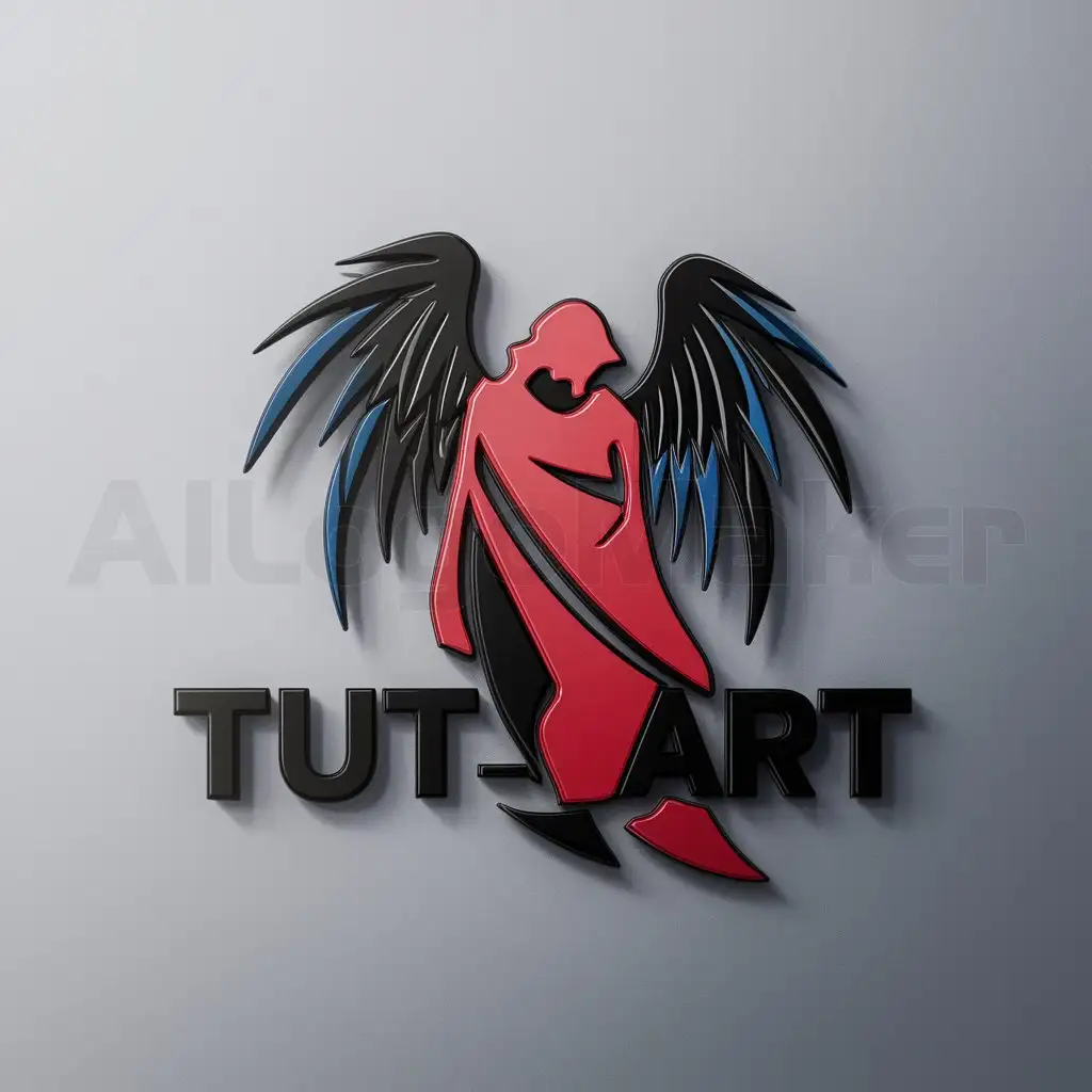 a logo design,with the text "Tut_Art
", main symbol:Logo Tut_Art Fallen Angel Anime Red, Blue, Black, White Industry:
,Moderate,clear background