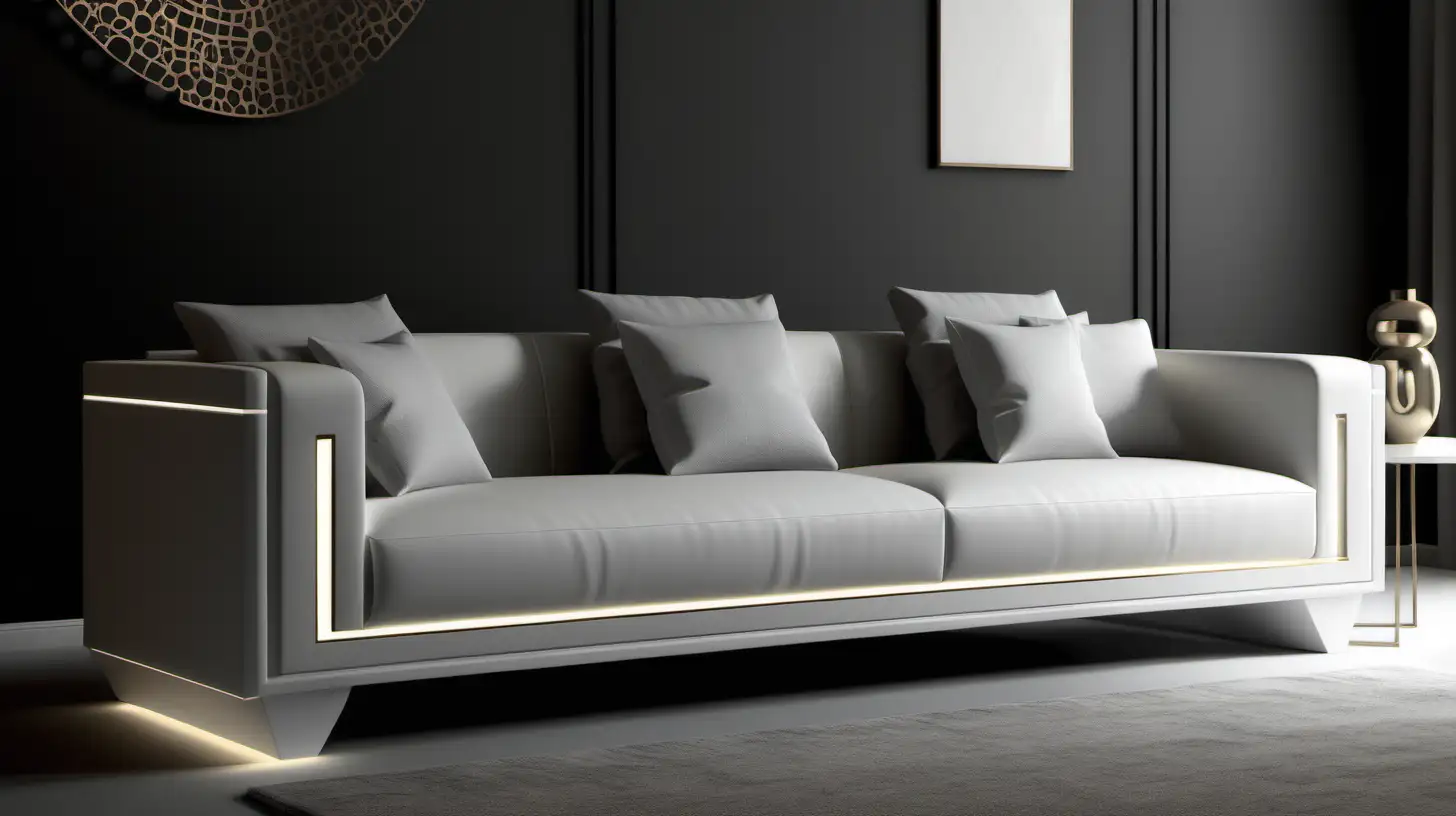 Italian style sofa design with Turkish touches, modern lines, minimal LED detail,240 cm