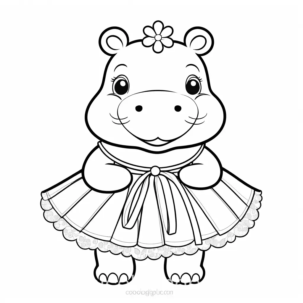Cute-Cartoon-Hippo-Tutu-Coloring-Page-Simple-Black-and-White-Line-Art-for-Kids