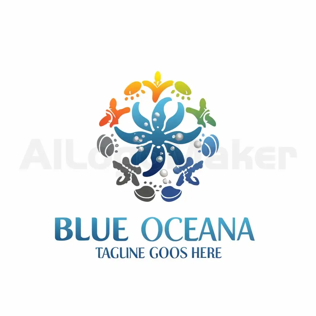a logo design,with the text "Blue Oceania", main symbol:starfish, seahorse, pearl, seashells,Moderate,be used in Travel industry,clear background