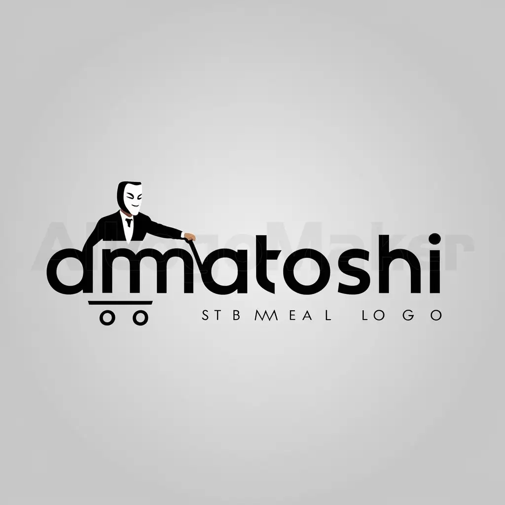 a logo design,with the text 'Amatoshi', main symbol:Anon person with mask carry a Shopping cart,Minimalistic,clear background