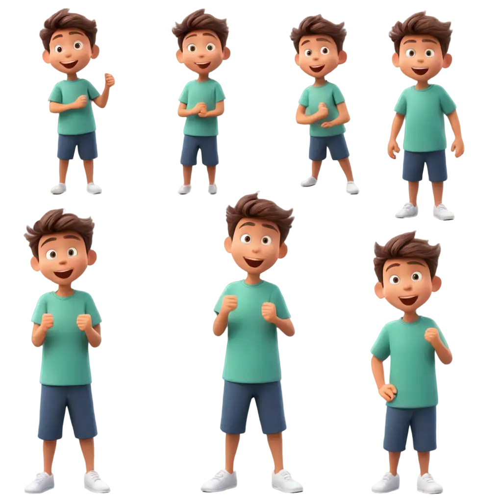 little cute cartoon boy with 8 happy 
expression