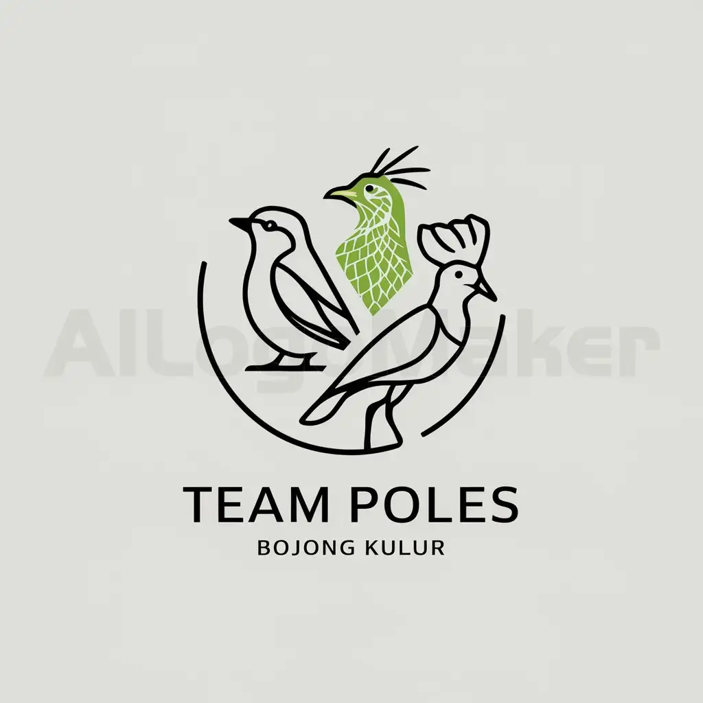 a logo design,with the text "team poles bojong kulur", main symbol:there are pictures of stonechat bird, green jungle fowl, hoopoe,Minimalistic,be used in Animals Pets industry,clear background