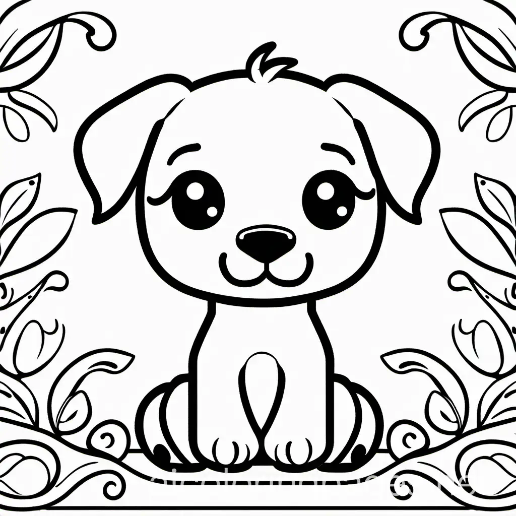 dog , Coloring Page, black and white, line art, white background, Simplicity, Ample White Space. The background of the coloring page is plain white to make it easy for young children to color within the lines. The outlines of all the subjects are easy to distinguish, making it simple for kids to color without too much difficulty