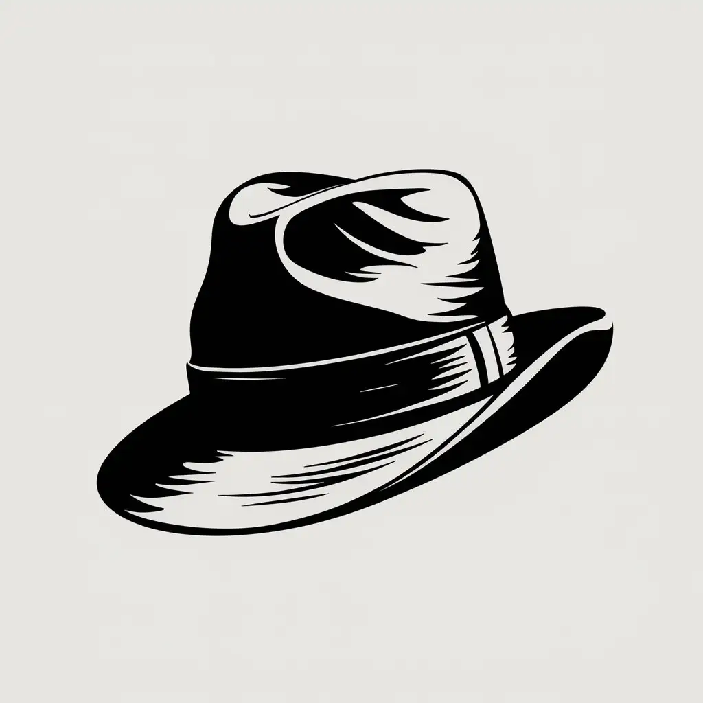 FrontFacing Fedora Gangster Style Black and White Vector Art