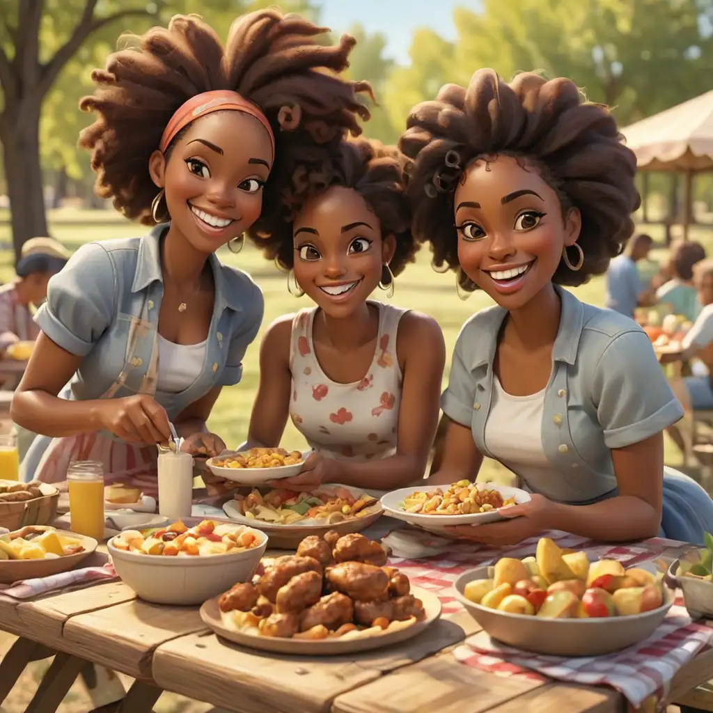 African American Women Enjoying Soul Food Picnic in Vibrant New Mexico Setting