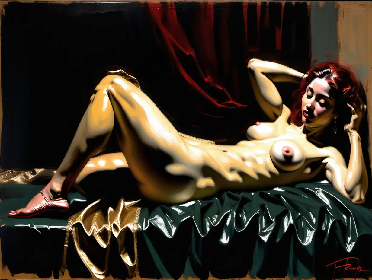 Vibrant Baroque Painting of Danae in Fabian Perez Style