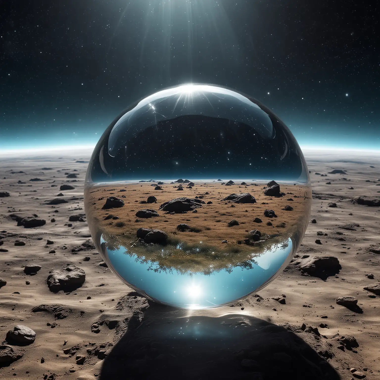一个巨大的透明玻璃球悬浮在浩瀚的太空中