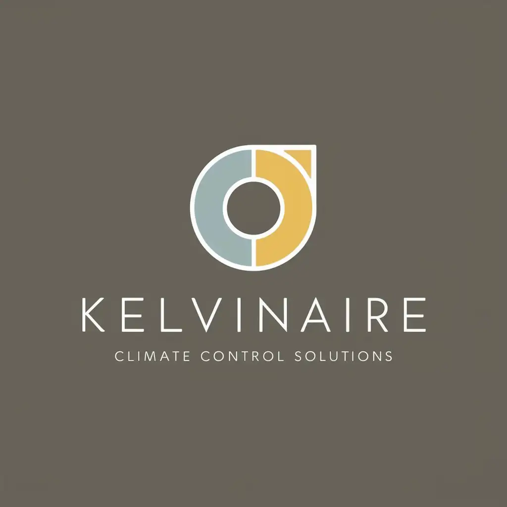 a logo design,with the text "KelvinAire Climate Control Solutions", main symbol:Our brand focuses on heating, cooling, ventilation, and refrigeration services. Key Requirements: - Minimalist Approach: I am looking for a logo that embodies a minimalist style, ensuring it is clean, modern, and professional. This logo should include a Climate theme. Preferred colors baby blue and yellow. Must be a logo on a stationery mockup,Moderate,clear background