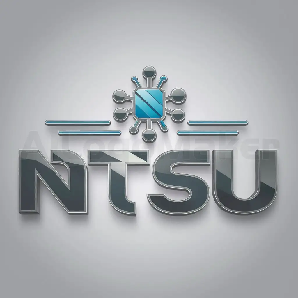 a logo design,with the text "NTSU", main symbol:In the center of the logo, illustrate a stylized symbol of science and technology, such as a molecule or microchip. Around the symbol, place the name of the university, done in a modern and stylish font. The color scheme of the logo should be neutral and modern, with the use of shades of blue, gray and white.,Moderate,clear background