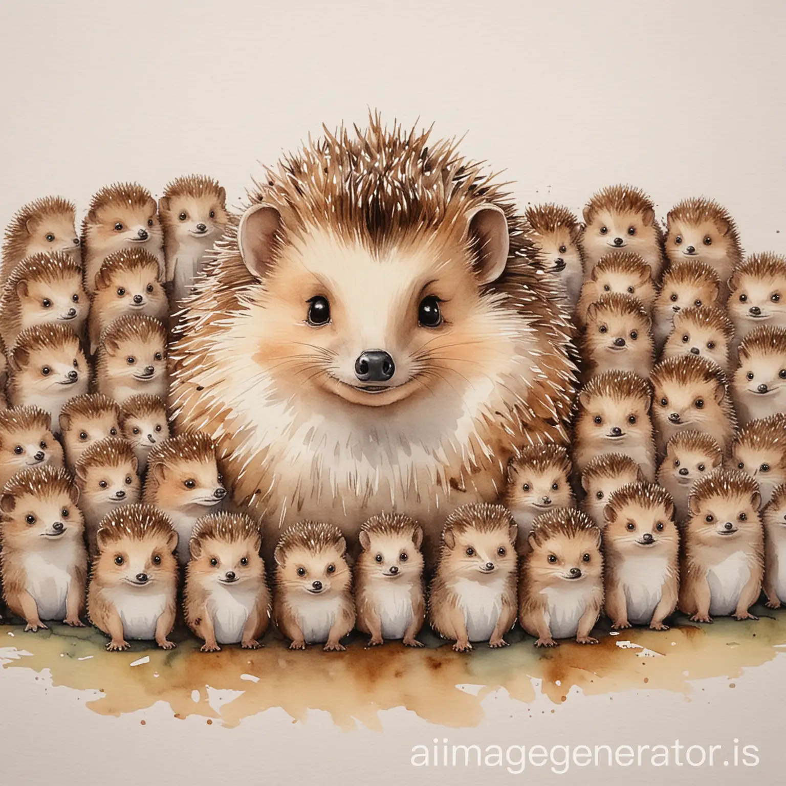 Adorable Hedgehog Kindergarten Teacher with 20 Pupils Aquarelle Drawing ...