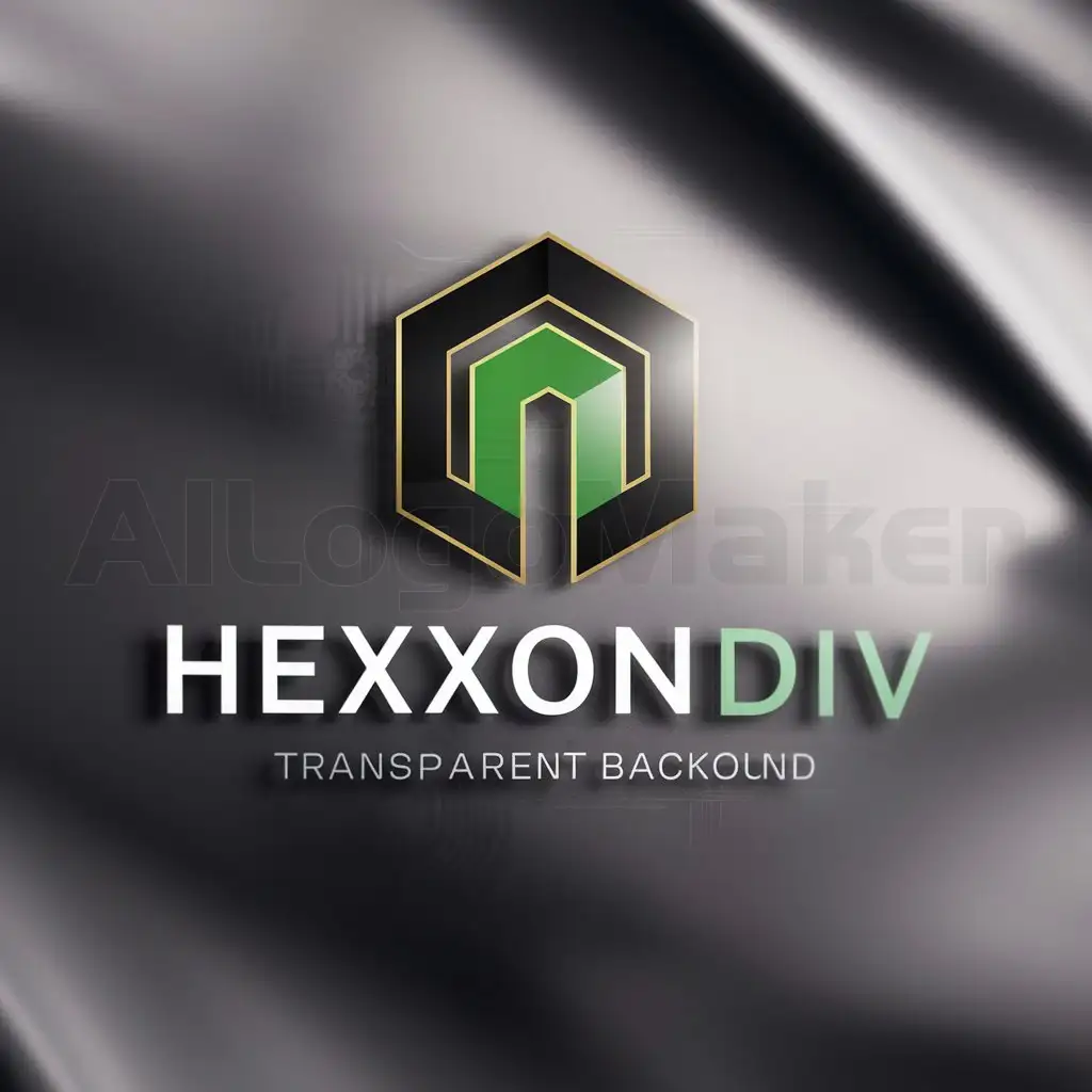 a logo design,with the text "Hexxondiv", main symbol:hexagon, black , green, golden , logo ,  transparent background,Moderate,be used in Technology industry,clear background
