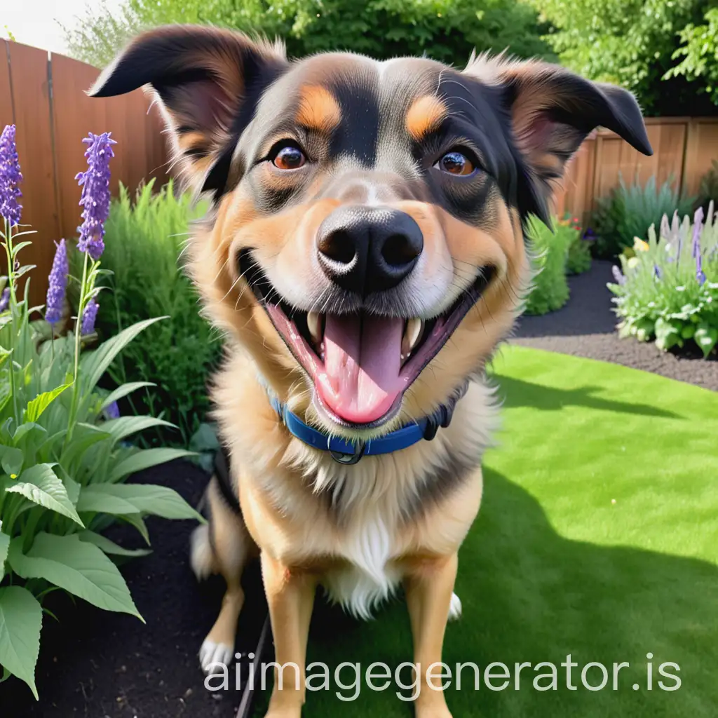 a happy dog in the garden