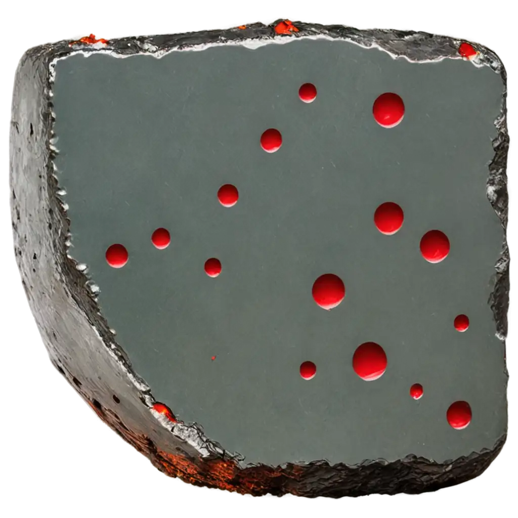 a chunk of silvery metal with a red cast to it, and dark red spots similar to rust