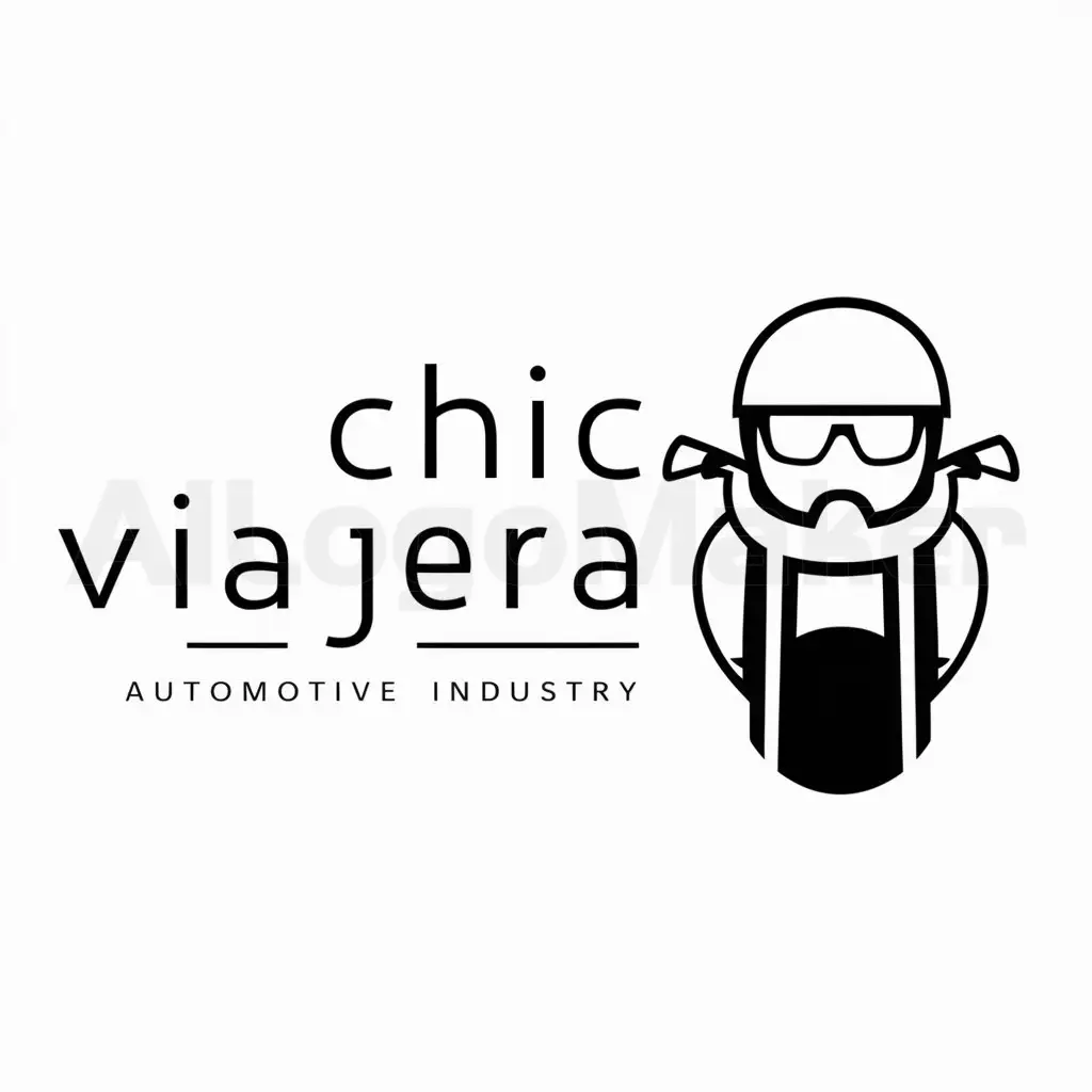 a logo design,with the text "CHICVIAJERA", main symbol:LADY RIDER,Minimalistic,be used in Automotive industry,clear background