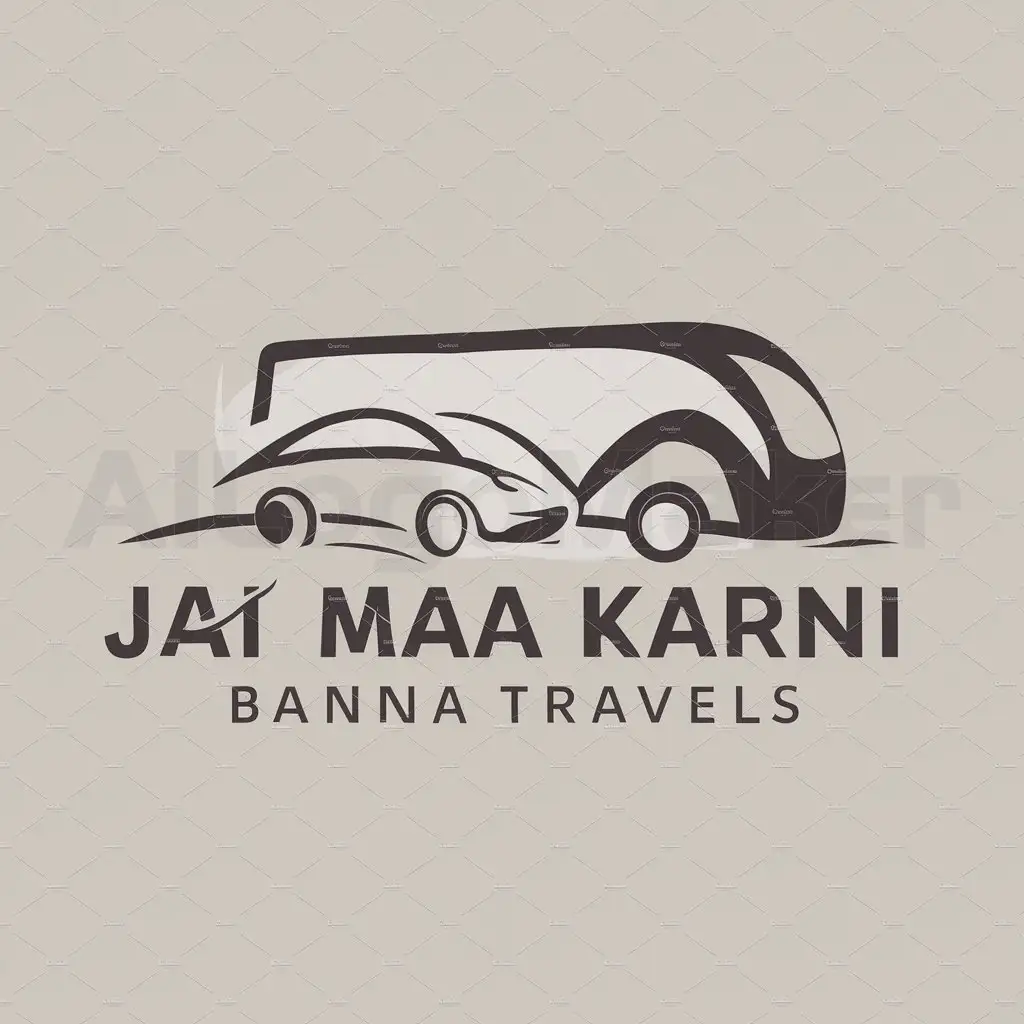 a logo design,with the text "jai maa karni banna travels", main symbol:car and bus,complex,be used in Travel industry,clear background