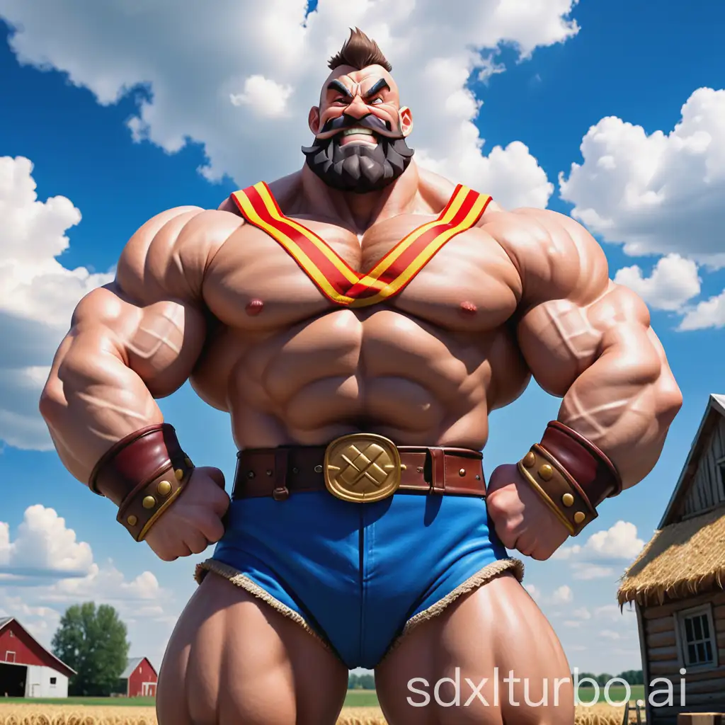 Mighty-Zangiefs-Big-Brother-Smiling-Muscleman-Under-Sunny-Skies-in-Farm-Scene
