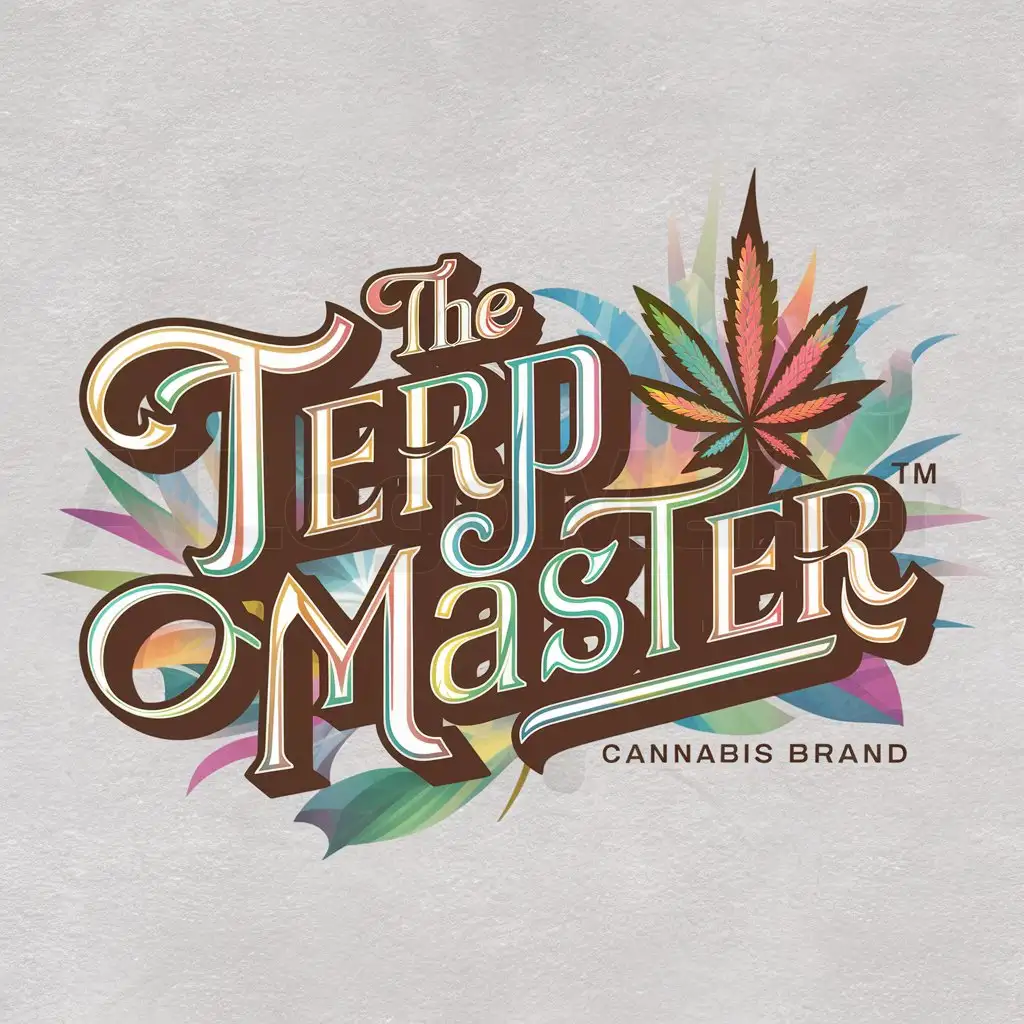 a logo design,with the text 'The Terp Master', main symbol:Fancy colourful retro lettering logo for a cannabis brand,complex,be used in 0 industry,clear background