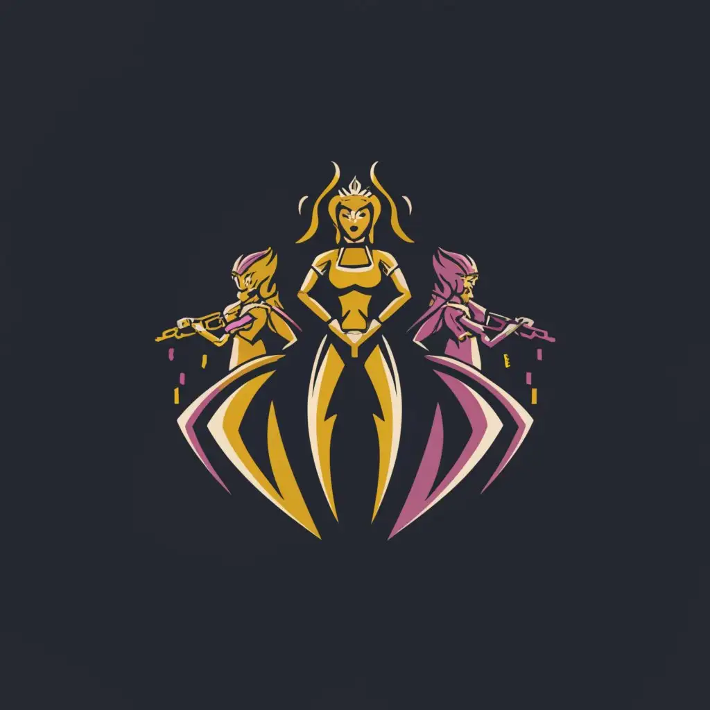 a logo design,with the text "FemmeShield", main symbol:3 girls with chain knife, next girl with a shield,Moderate,be used in Entertainment industry,clear background
