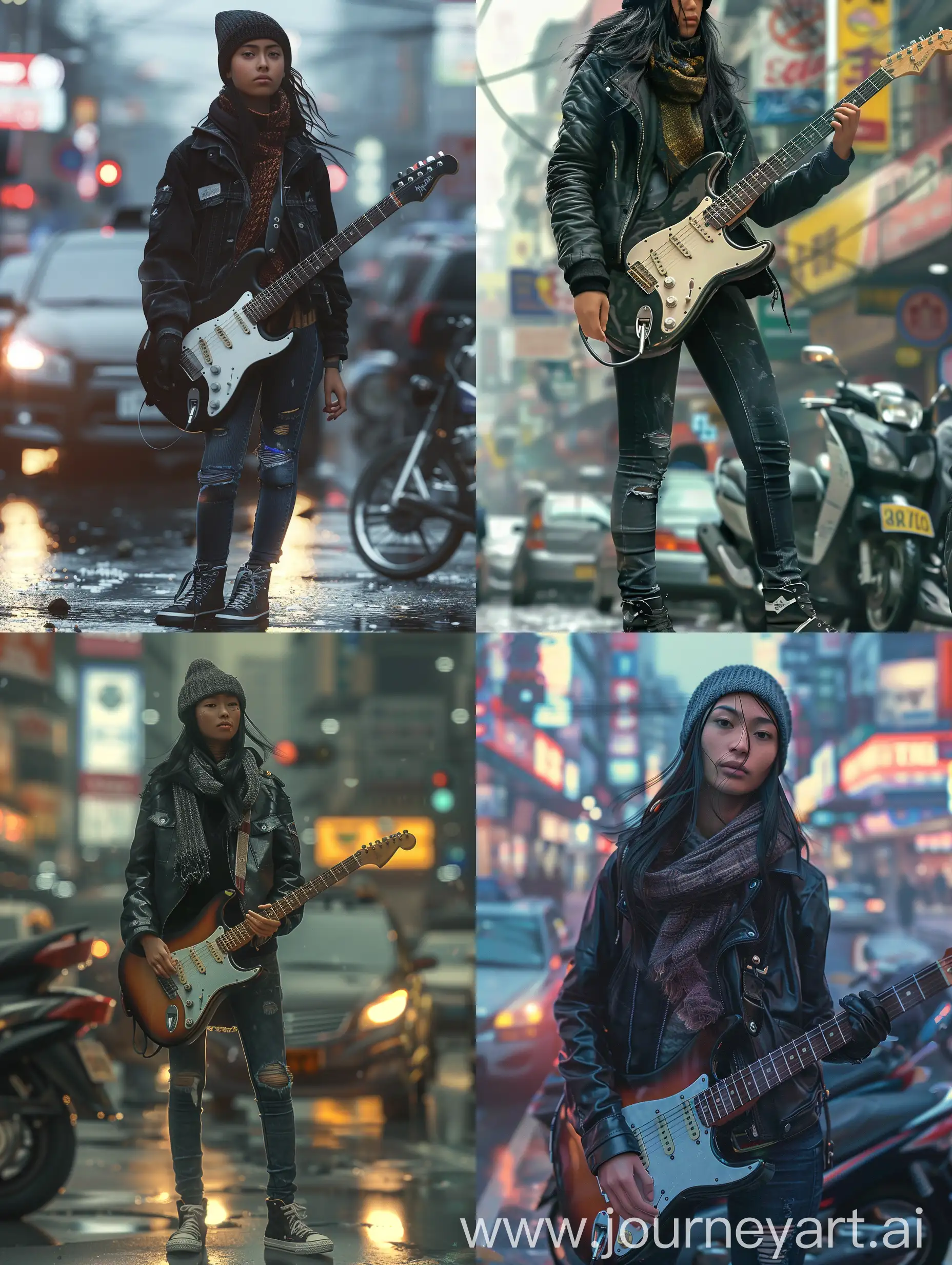 Indonesian-Woman-Playing-Guitar-in-Urban-Setting