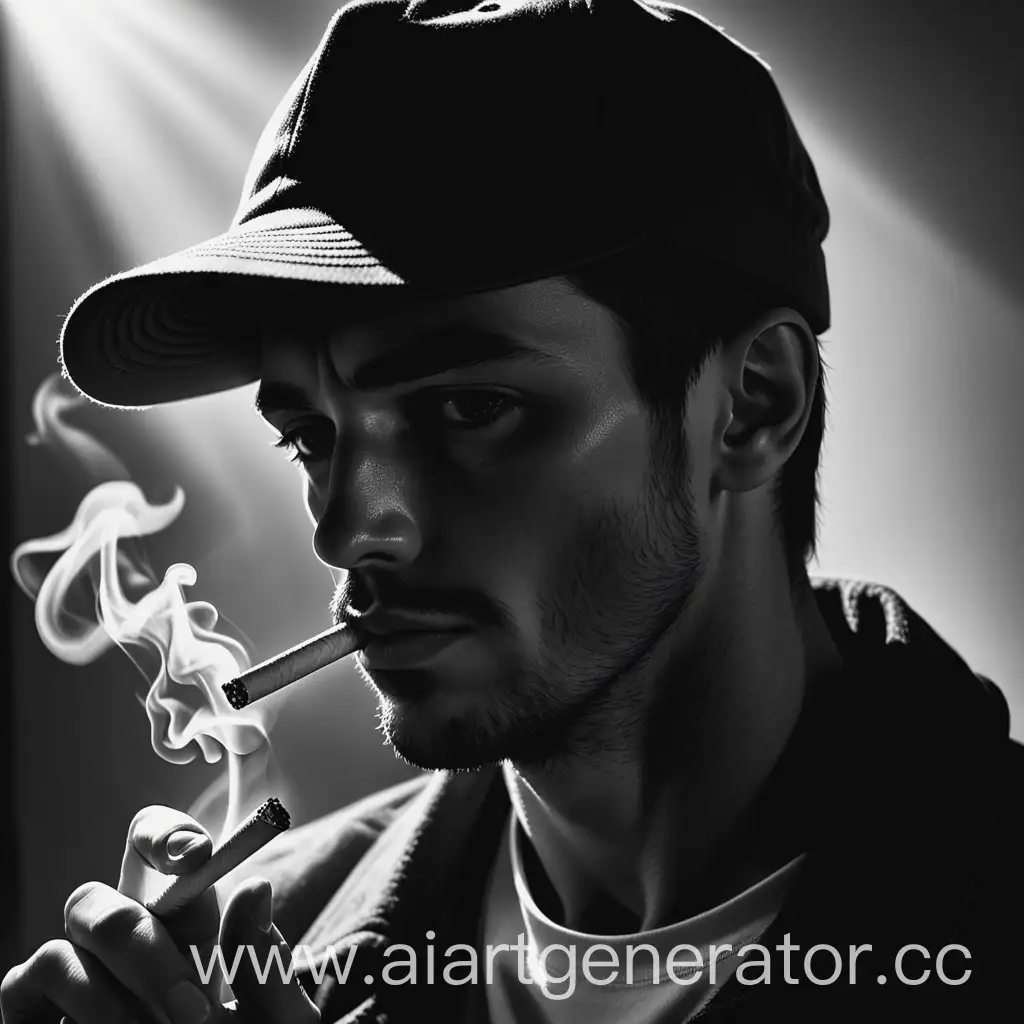 Determined-Man-Smoking-Cigarette-with-Shadowed-Cap