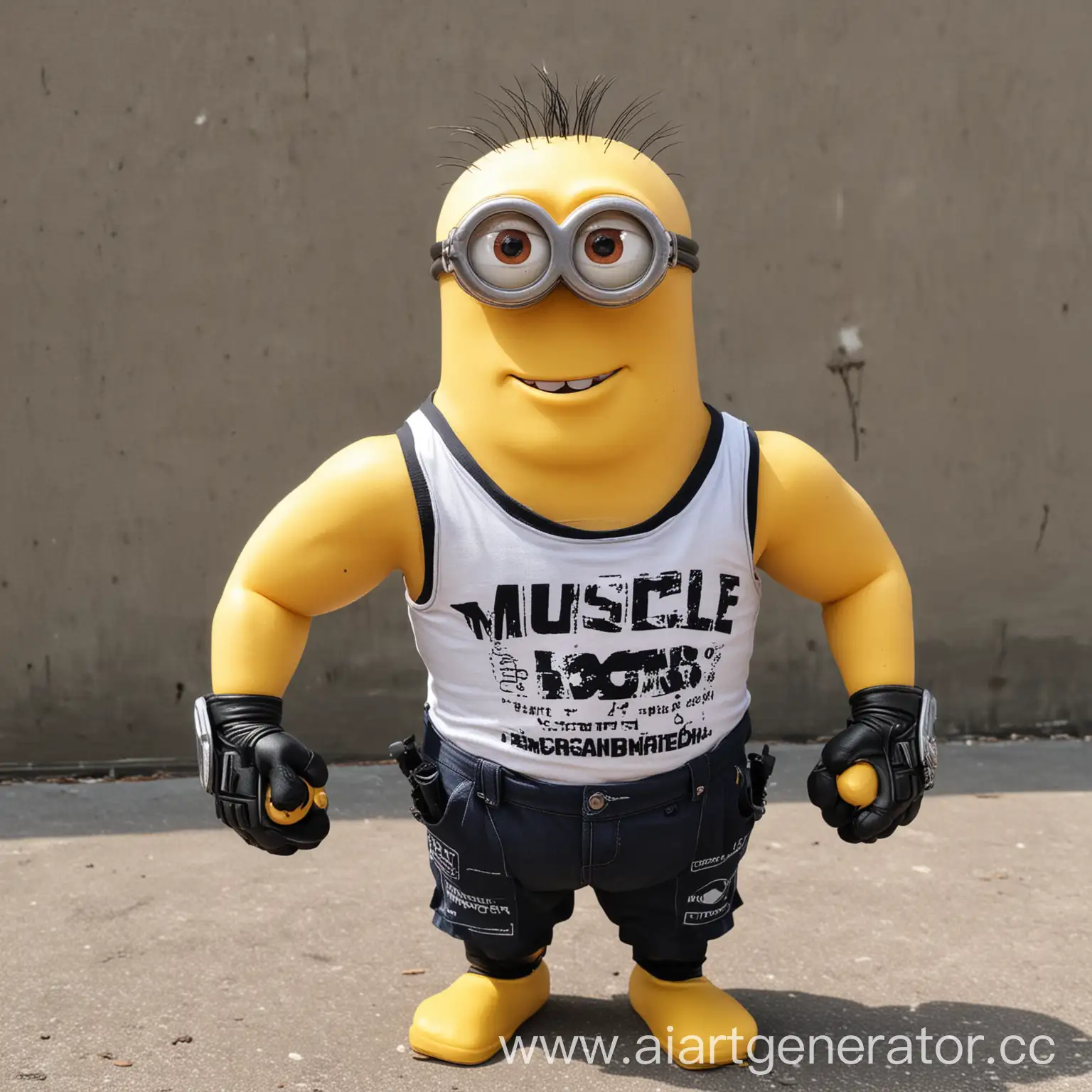 MuscleBound-Minion-Wearing-Dima-Branded-Tank-Top-Flexing-in-Urban-Setting