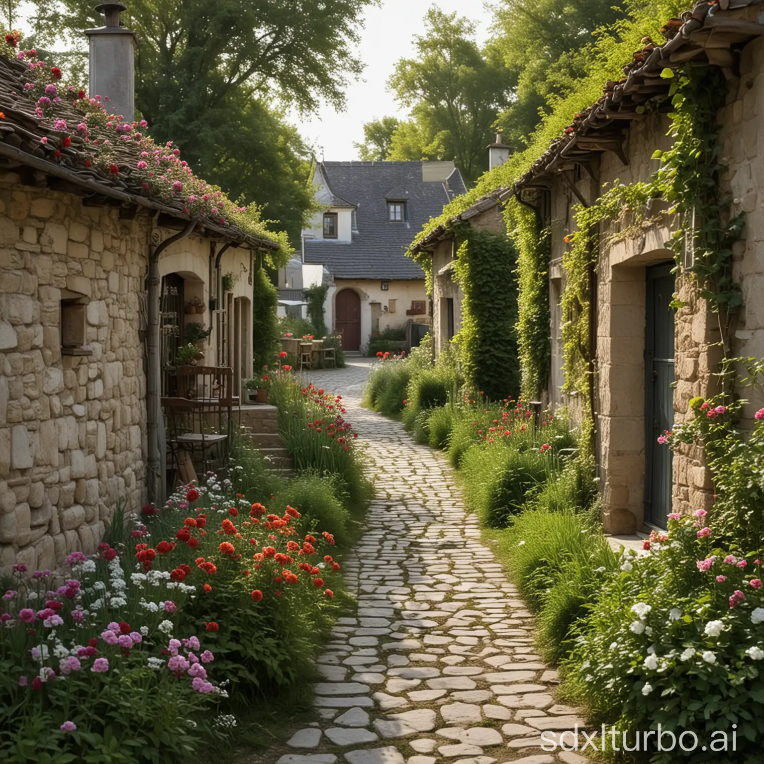 Romantic-Village-Scene-with-a-Quaint-Small-Path
