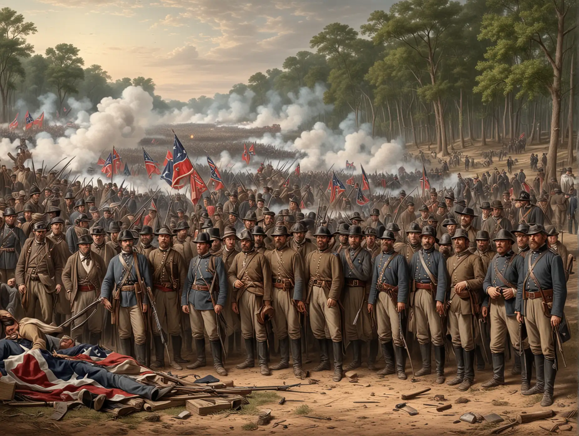 1862 Confederate War Soldiers Marching Through Battlefield