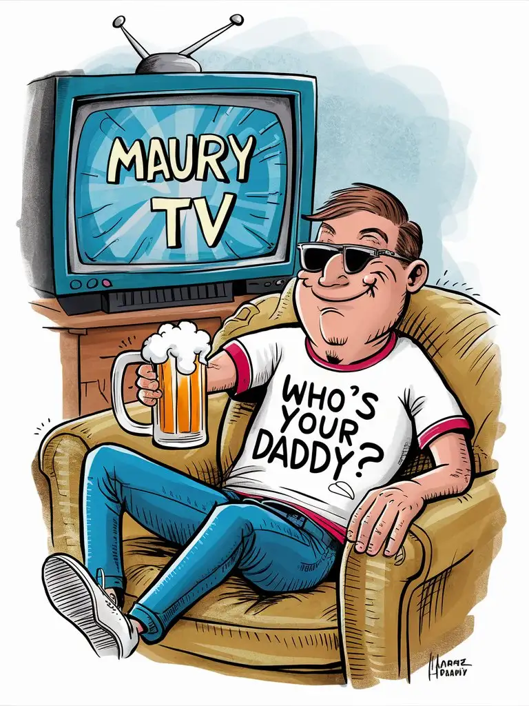 Entertaining Father Watching TV Talk Show Maury TShirt Design Inspiration