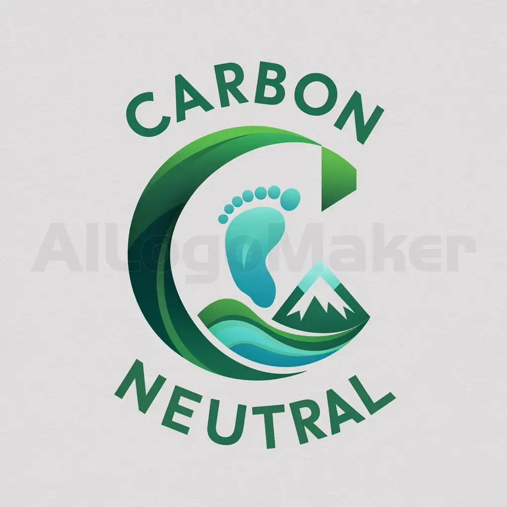 a logo design,with the text "carbon neutral", main symbol:Theme color: Green as the main color, representing the concept of environmental protection and nature. Design elements: C design: Need to have a sense of three-dimensionality, serving as the core framework of the design, enclosing other elements. Footprint element: Inside there is a clear and visible footprint, symbolizing the mark of human activity. Water presentation: The shape of water needs to be clearly displayed inside the footprint, emphasizing the importance of water resources, and the water body design should present a wave effect to add vitality. Mountain integration: The shape of the footprint needs to be cleverly integrated into the mountain shape, implying the harmonious coexistence of nature and human activities. Creativity: The overall design needs to present high creativity and unique perspective, encouraging breakthrough of traditional graphic design boundaries. Carbon neutral concept: The design should fully reflect the concept of sustainable development and carbon neutrality, conveying information about reducing carbon footprint and protecting the environment through visual language.,Moderate,be used in Nonprofit industry,clear background