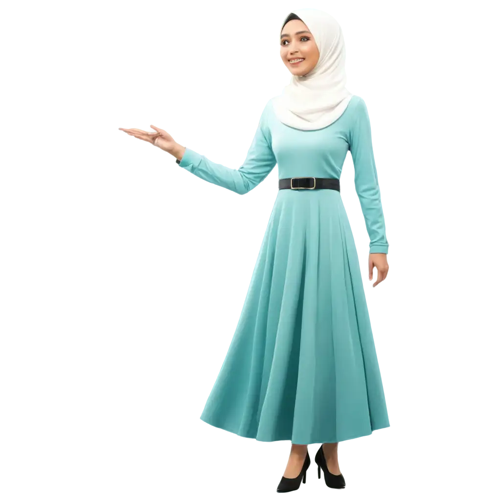 Stunning-PNG-Cartoon-Asian-Woman-in-Hijab-with-Sky-Blue-Dress