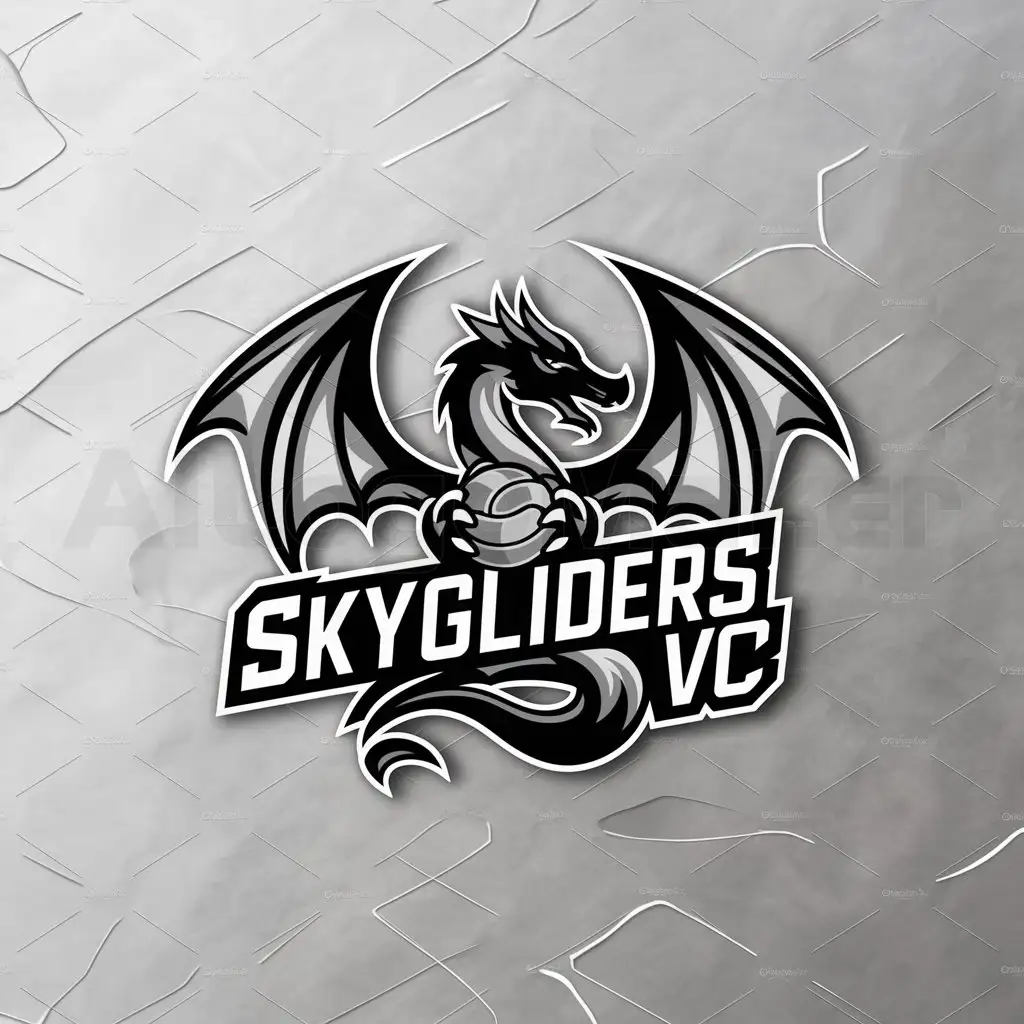 a logo design,with the text "skygliders vc", main symbol:dragon with volleyball,Moderate,be used in sport team industry,clear background