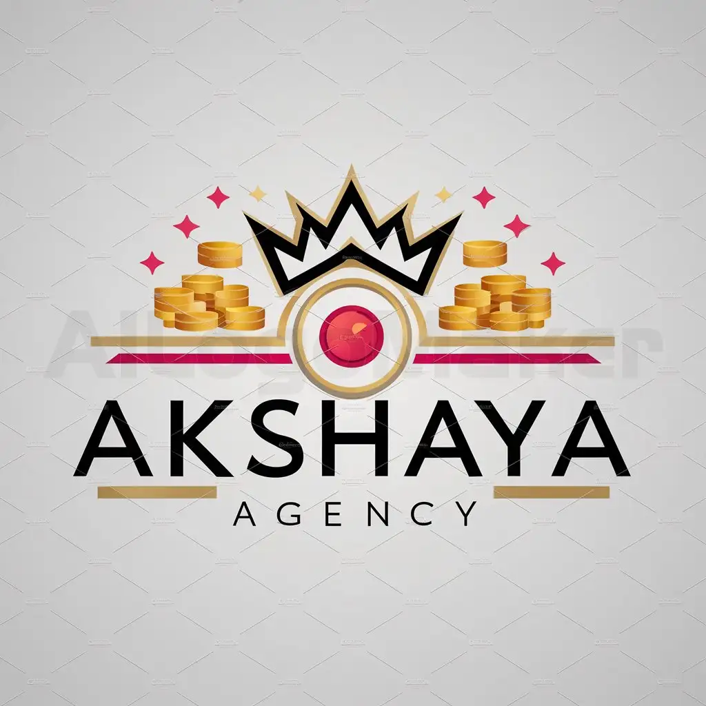a logo design,with the text "Akshaya Agency", main symbol:LUXURY,COINS, COLOUR GAME, RED,Moderate,clear background