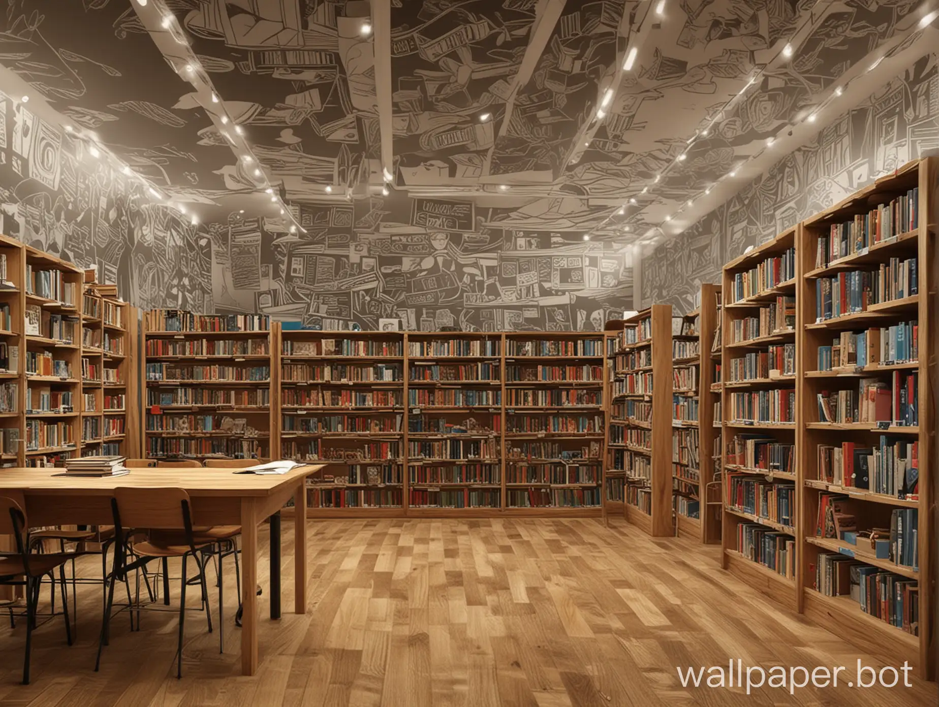 School-Library-Wallpaper-with-Books-and-Children-Reading