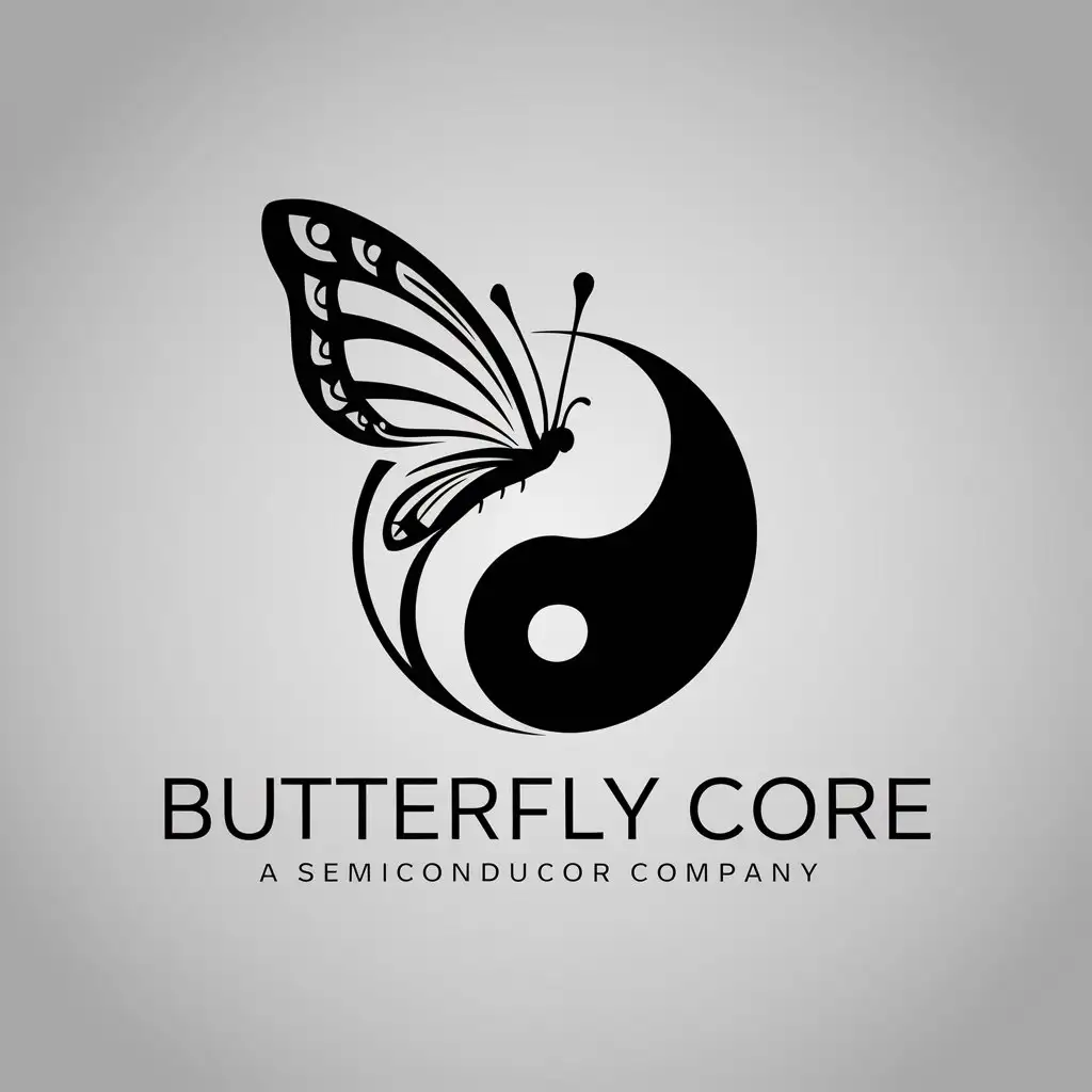 a logo design,with the text "Butterfly Core", main symbol:butterfly stops on yin and yang diagram, for semiconductor company, high tech feeling,Moderate,be used in Technology industry,clear background