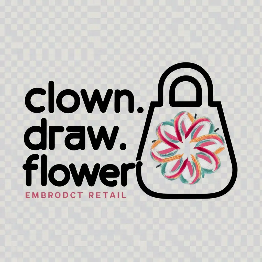 a logo design,with the text "clown.not draw flower", main symbol:embroidered bag,Moderate,be used in Retail industry,clear background